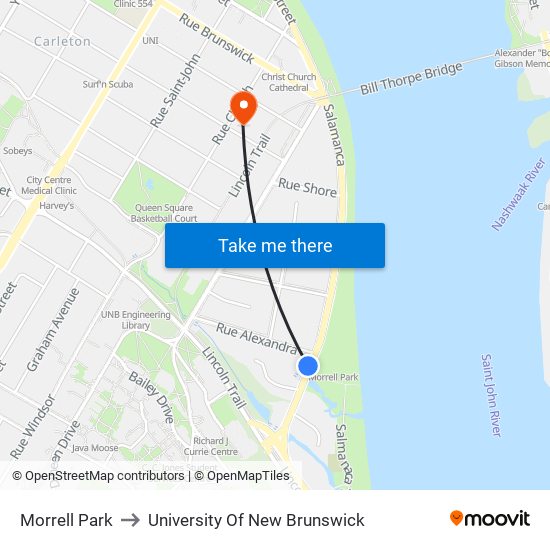 Morrell Park to University Of New Brunswick map