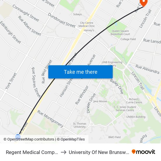 Regent Medical Complex to University Of New Brunswick map
