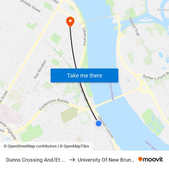 Dunns Crossing And/Et Boyne to University Of New Brunswick map