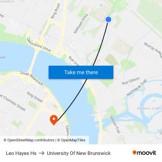 Leo Hayes Hs to University Of New Brunswick map