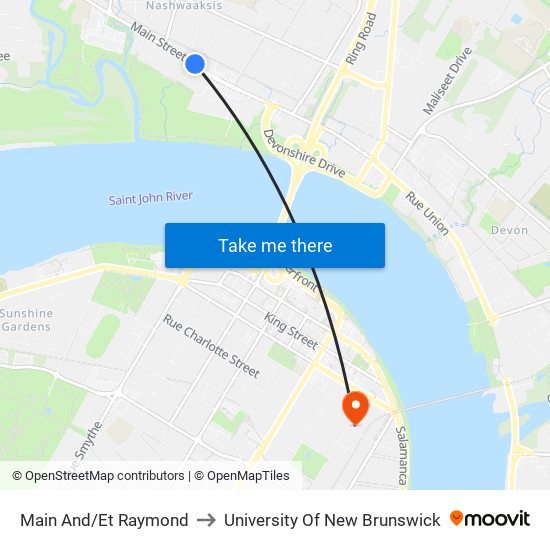 Main And/Et Raymond to University Of New Brunswick map