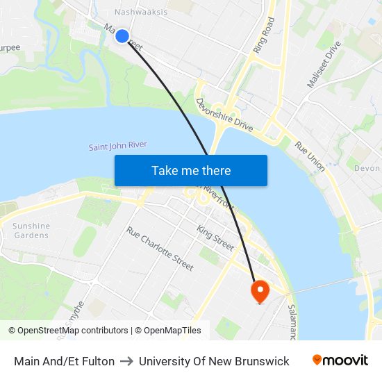 Main And/Et Fulton to University Of New Brunswick map