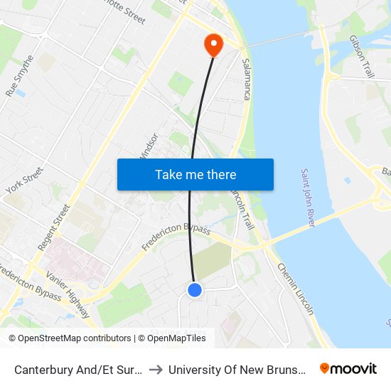 Canterbury And/Et Surrey to University Of New Brunswick map