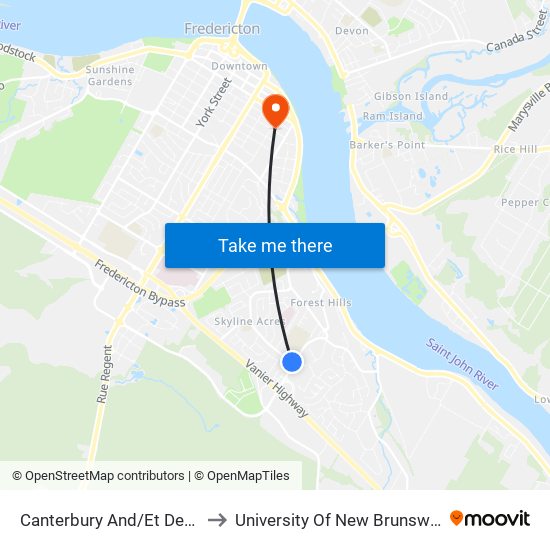 Canterbury And/Et Derby to University Of New Brunswick map