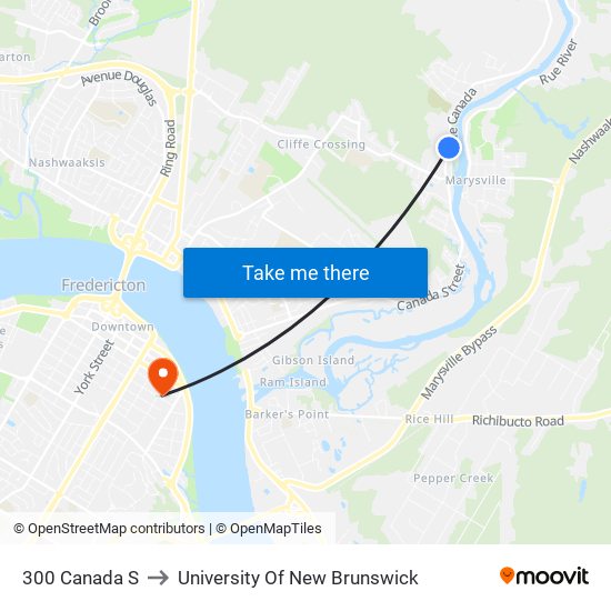 300 Canada S to University Of New Brunswick map