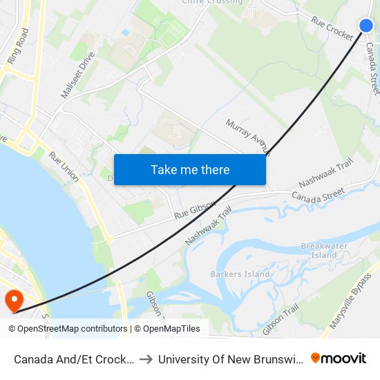 Canada And/Et Crocket to University Of New Brunswick map