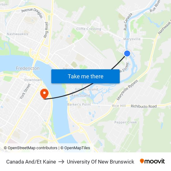 Canada And/Et Kaine to University Of New Brunswick map