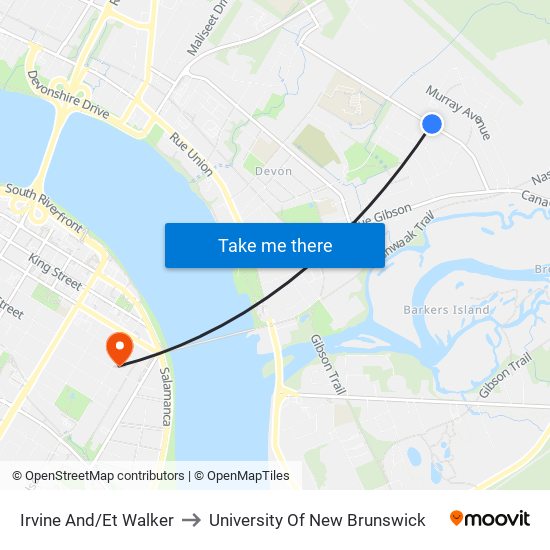 Irvine And/Et Walker to University Of New Brunswick map