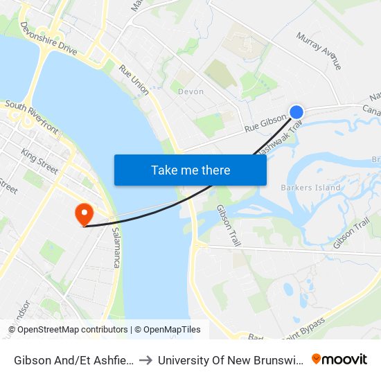 Gibson And/Et Ashfield to University Of New Brunswick map