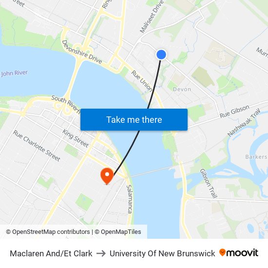 Maclaren And/Et Clark to University Of New Brunswick map
