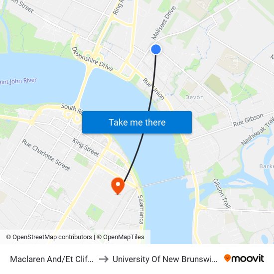 Maclaren And/Et Cliffe to University Of New Brunswick map