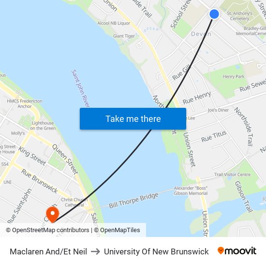 Maclaren And/Et Neil to University Of New Brunswick map