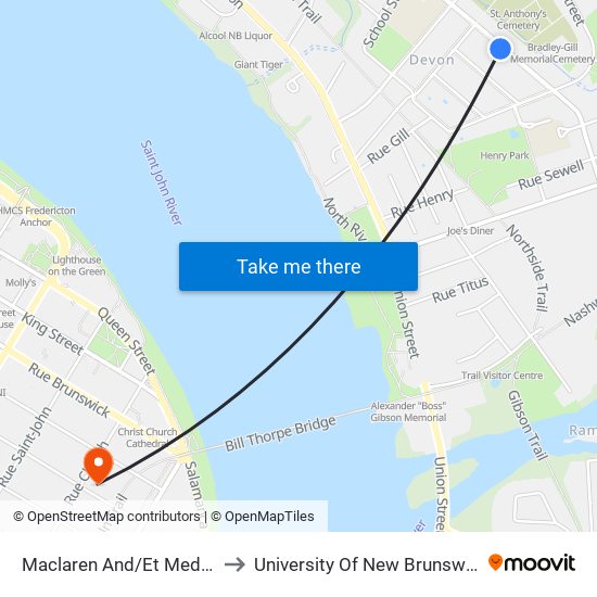 Maclaren And/Et Medley to University Of New Brunswick map