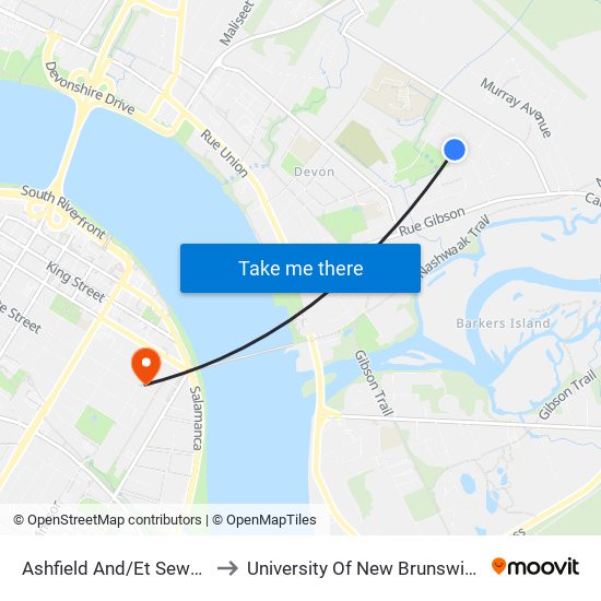 Ashfield And/Et Sewell to University Of New Brunswick map