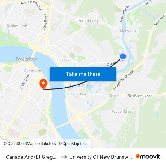 Canada And/Et Gregory to University Of New Brunswick map