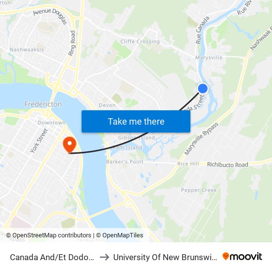 Canada And/Et Dodona to University Of New Brunswick map