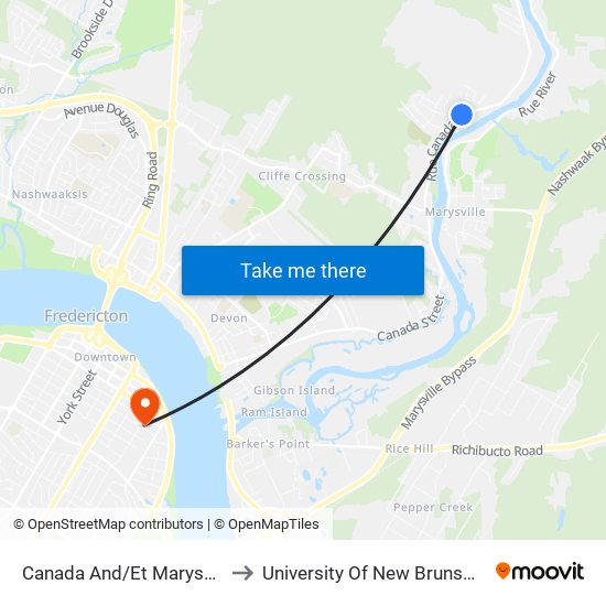 Canada And/Et Marysville to University Of New Brunswick map