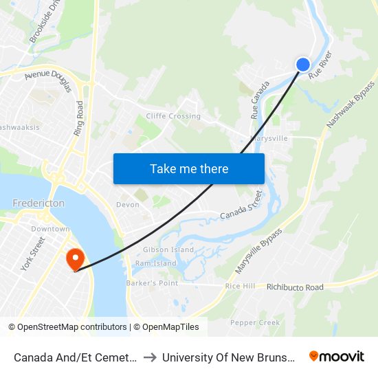 Canada And/Et Cemetery to University Of New Brunswick map