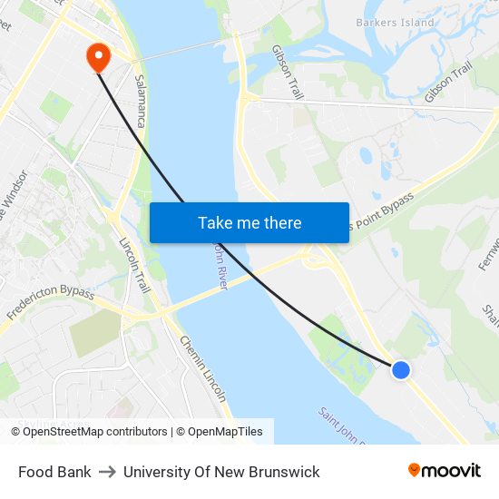 Food Bank to University Of New Brunswick map