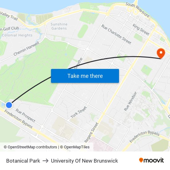 Botanical Park to University Of New Brunswick map