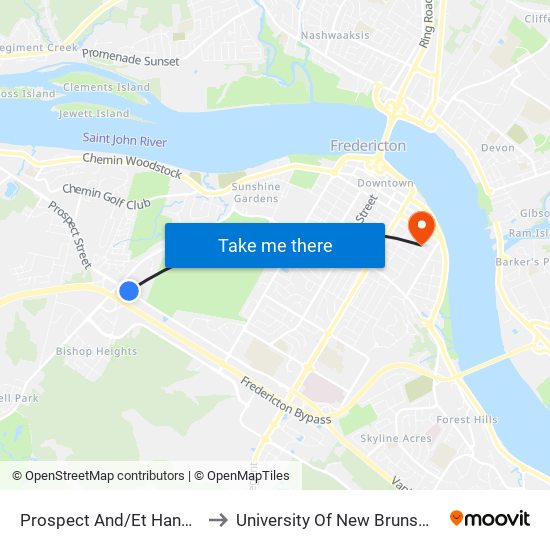 Prospect And/Et Hanwell to University Of New Brunswick map