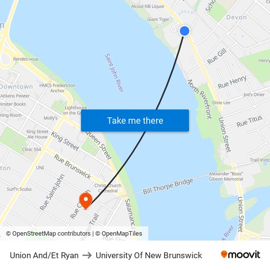 Union And/Et Ryan to University Of New Brunswick map