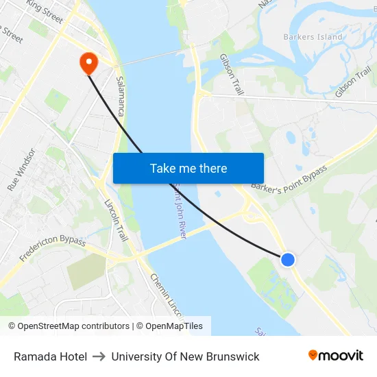 Ramada Hotel to University Of New Brunswick map