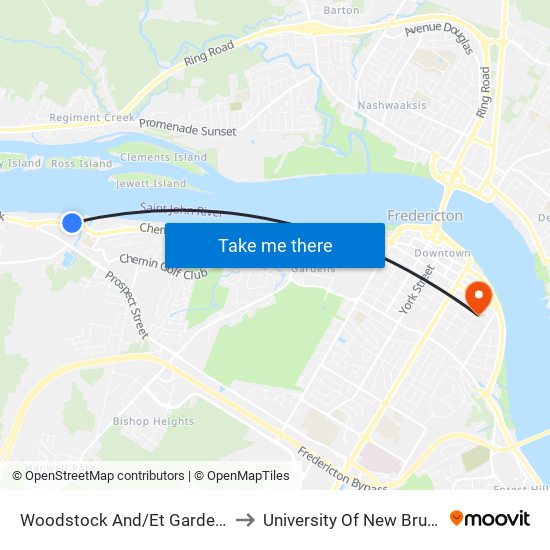 Woodstock And/Et Garden Creek to University Of New Brunswick map