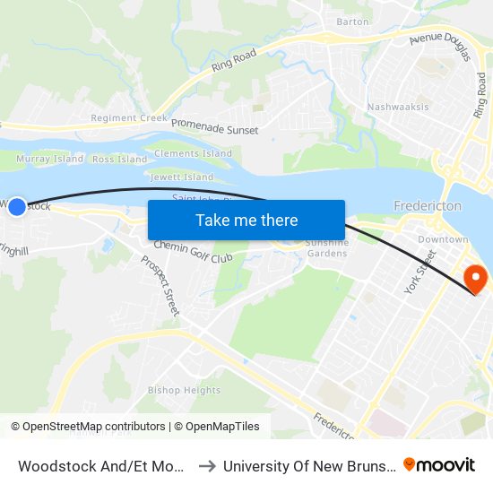 Woodstock And/Et Monteith to University Of New Brunswick map