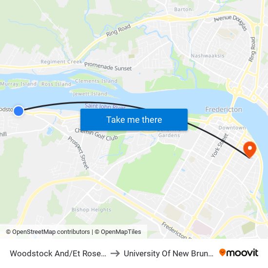 Woodstock And/Et Rosewood to University Of New Brunswick map