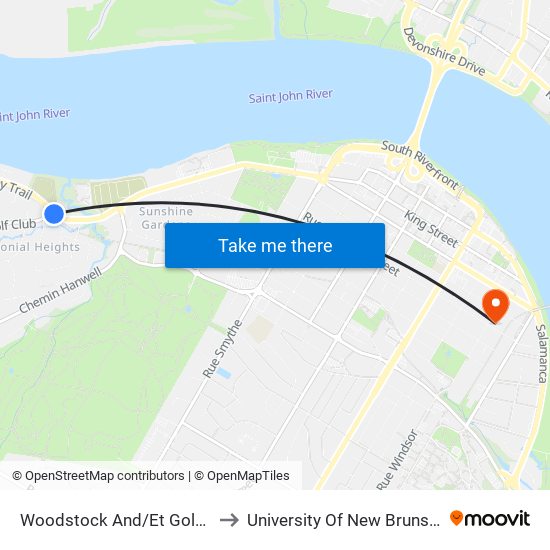 Woodstock And/Et Golfclub to University Of New Brunswick map