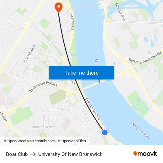 Boat Club to University Of New Brunswick map