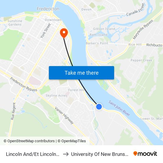 Lincoln And/Et Lincolntrail to University Of New Brunswick map