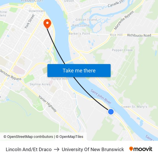 Lincoln And/Et Draco to University Of New Brunswick map