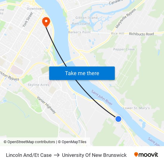 Lincoln And/Et Case to University Of New Brunswick map