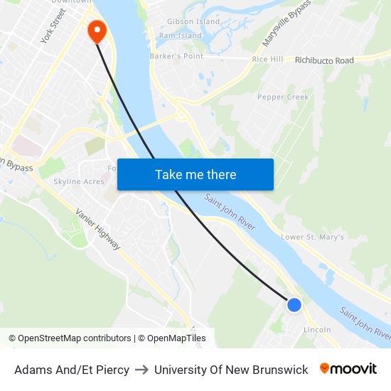 Adams And/Et Piercy to University Of New Brunswick map