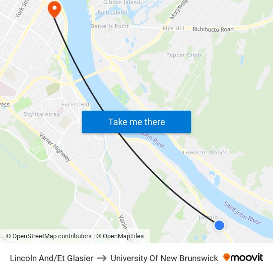 Lincoln And/Et Glasier to University Of New Brunswick map