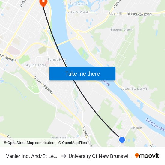 Vanier Ind. And/Et Leah to University Of New Brunswick map