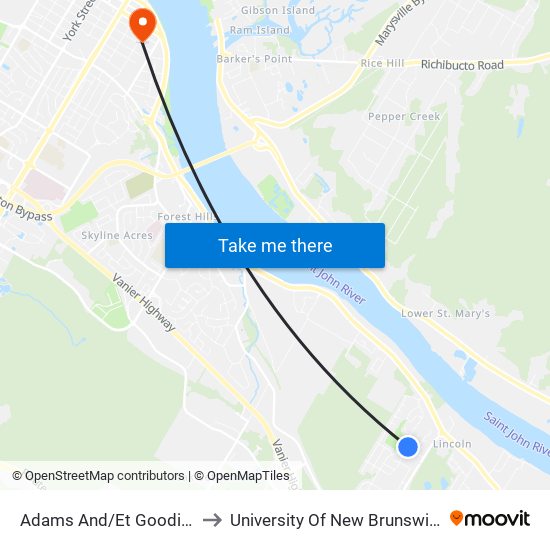 Adams And/Et Goodine to University Of New Brunswick map