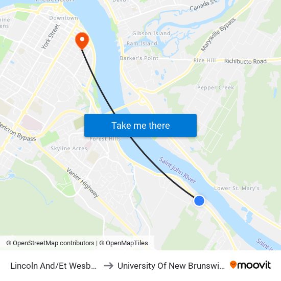 Lincoln And/Et Wesbett to University Of New Brunswick map