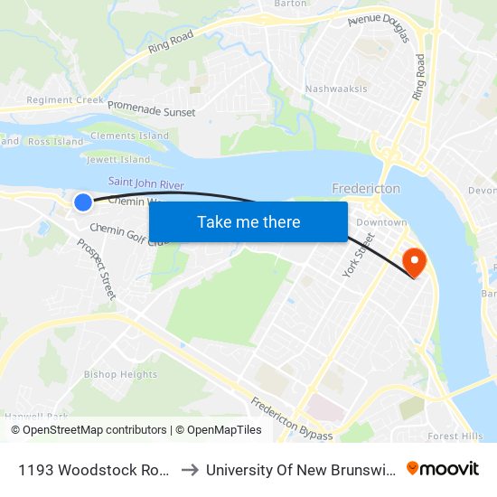 1193 Woodstock Road to University Of New Brunswick map