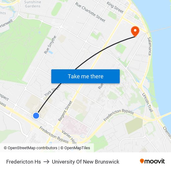 Fredericton Hs to University Of New Brunswick map