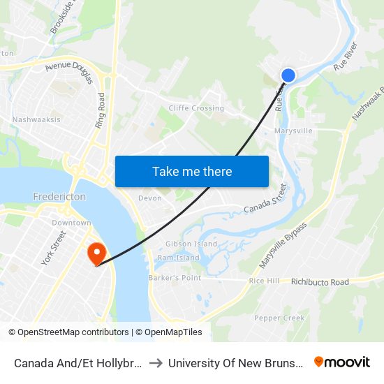 Canada And/Et Hollybrook to University Of New Brunswick map
