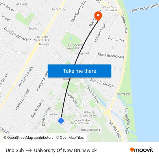 Unb Sub to University Of New Brunswick map