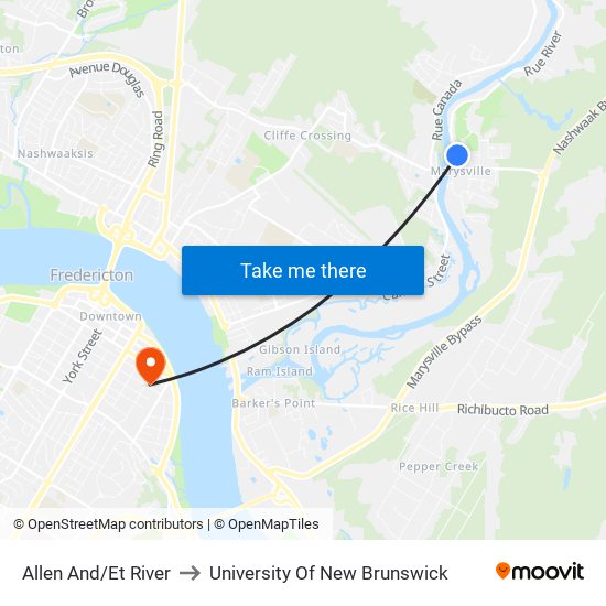 Allen And/Et River to University Of New Brunswick map