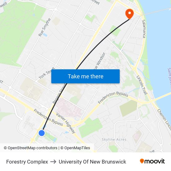 Forestry Complex to University Of New Brunswick map