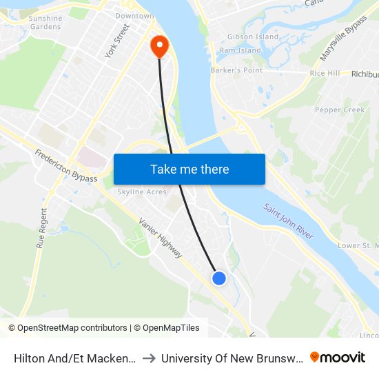 Hilton And/Et Mackenzie to University Of New Brunswick map