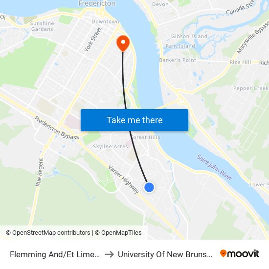 Flemming And/Et Limerick to University Of New Brunswick map