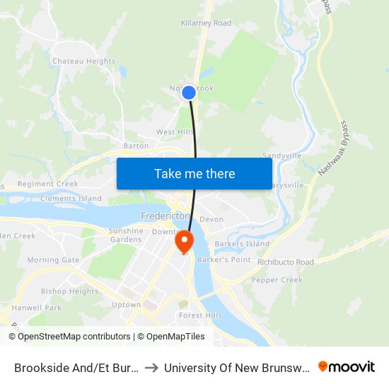 Brookside And/Et Burns to University Of New Brunswick map