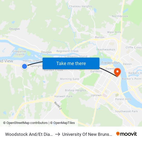 Woodstock And/Et Dianna to University Of New Brunswick map